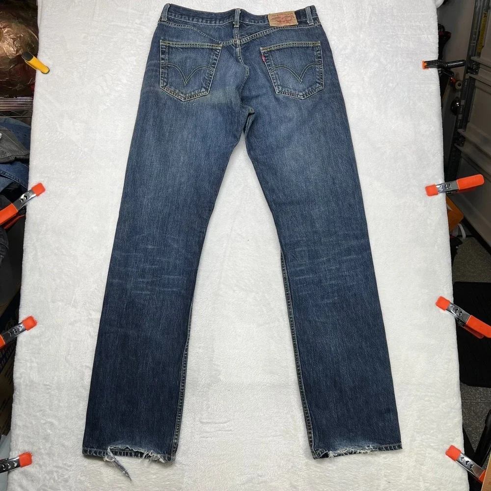 Levi's‎ 501 Jeans Mens Blue Denim Mid Rise Straight Button Fly 33X35.5 - Flaws